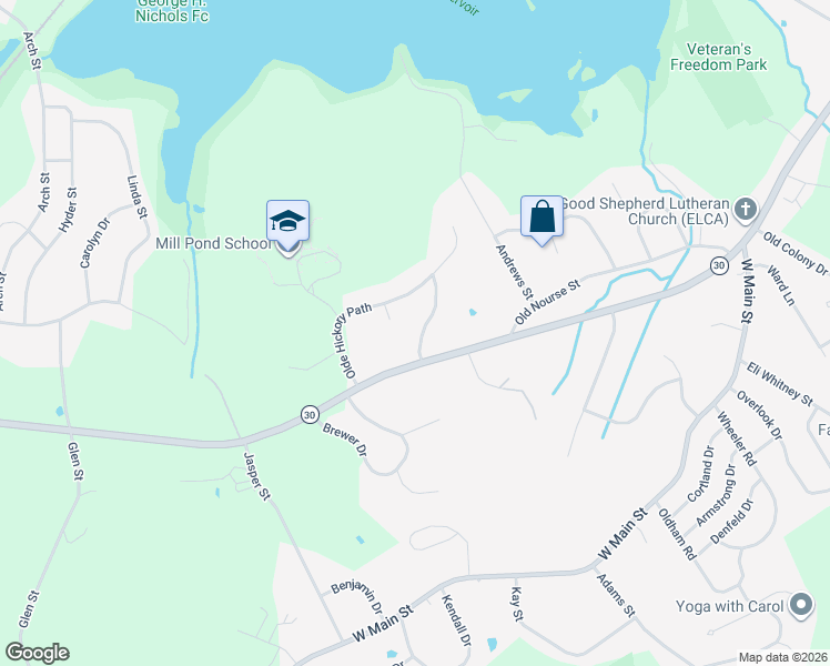 map of restaurants, bars, coffee shops, grocery stores, and more near 4 Whispering Pine Drive in Westborough