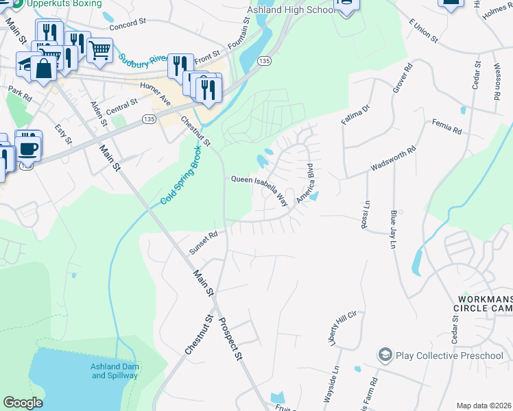 map of restaurants, bars, coffee shops, grocery stores, and more near 33 John Hancock Drive in Ashland