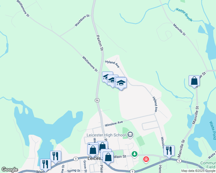 map of restaurants, bars, coffee shops, grocery stores, and more near 170 Paxton Street in Leicester