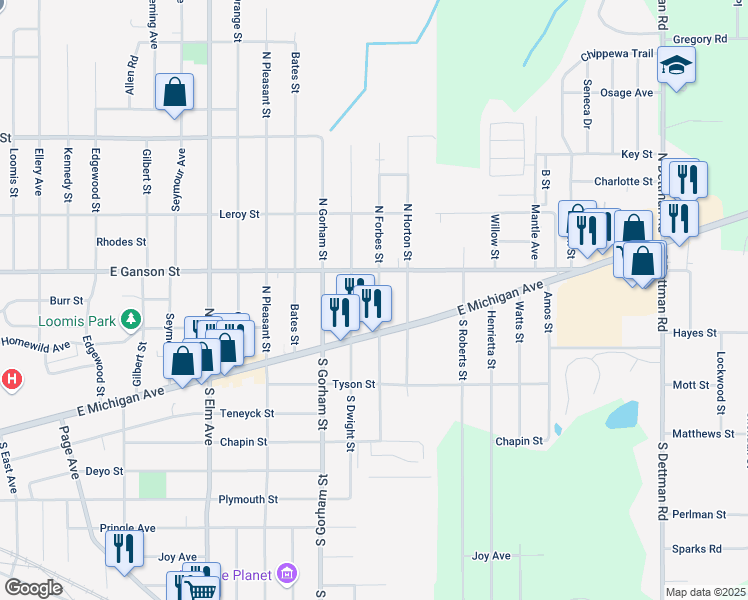 map of restaurants, bars, coffee shops, grocery stores, and more near 120 North Forbes Street in Jackson
