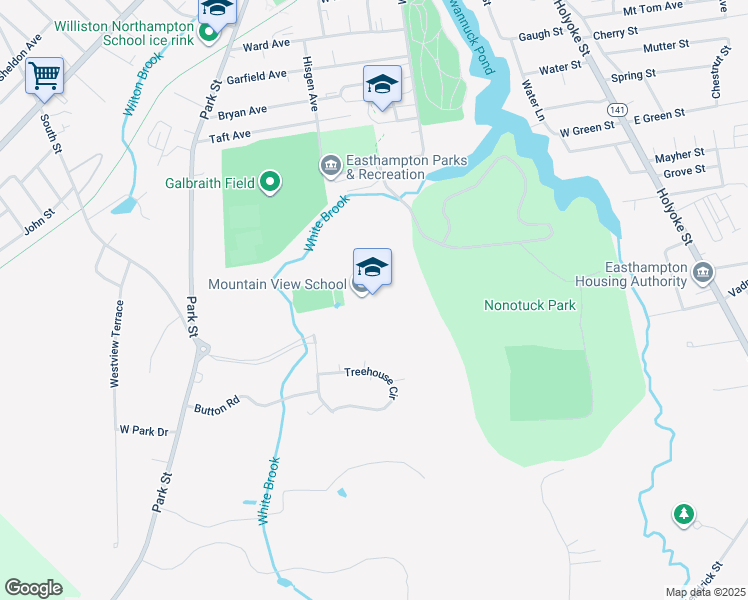 map of restaurants, bars, coffee shops, grocery stores, and more near 200 Park Street in Easthampton