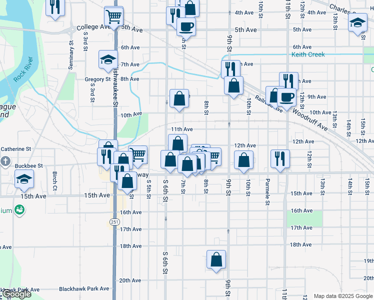 map of restaurants, bars, coffee shops, grocery stores, and more near 1110 13th Avenue in Rockford