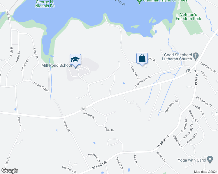 map of restaurants, bars, coffee shops, grocery stores, and more near 4 Whispering Pine Drive in Westborough