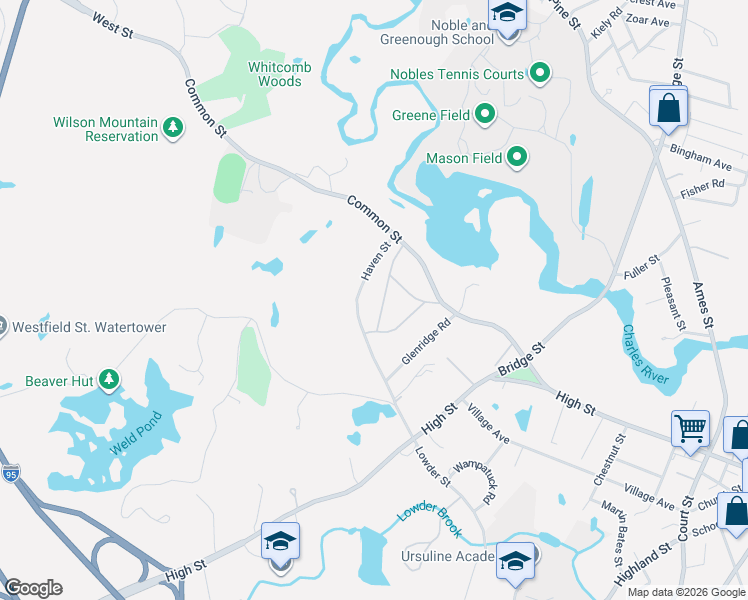 map of restaurants, bars, coffee shops, grocery stores, and more near 47 Bemis Road in Dedham