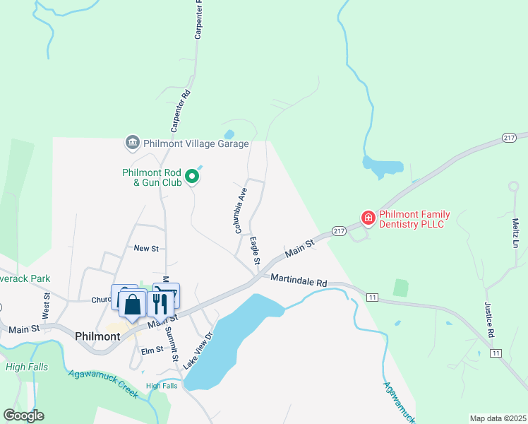 map of restaurants, bars, coffee shops, grocery stores, and more near 29 Eagle Street in Hudson