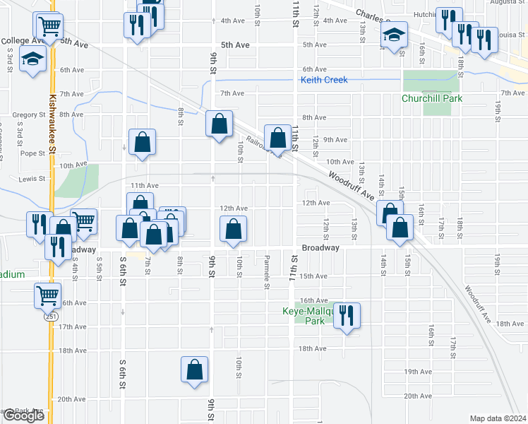 map of restaurants, bars, coffee shops, grocery stores, and more near 1305 Parmele Street in Rockford