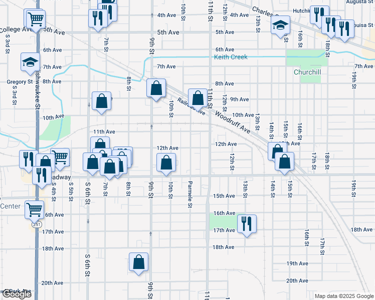 map of restaurants, bars, coffee shops, grocery stores, and more near 1303 Parmele Street in Rockford