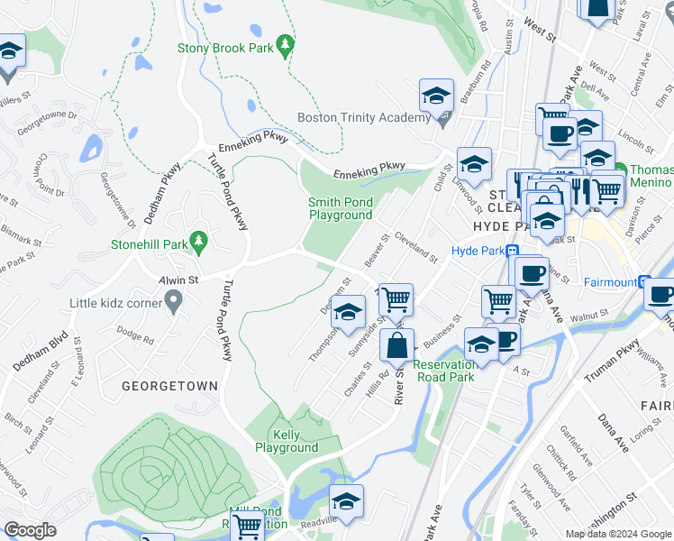 map of restaurants, bars, coffee shops, grocery stores, and more near 9 Dedham Street in Boston