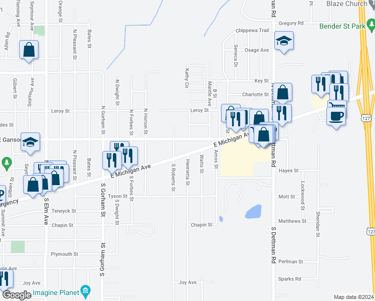 map of restaurants, bars, coffee shops, grocery stores, and more near 113 Henrietta Street in Jackson