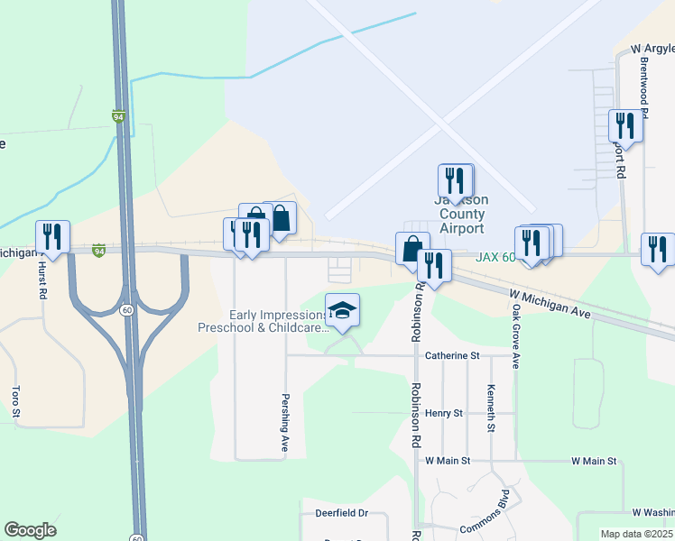 map of restaurants, bars, coffee shops, grocery stores, and more near 3921 West Michigan Avenue in Jackson