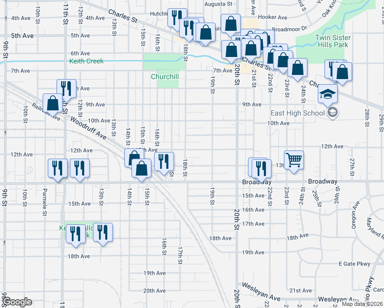 map of restaurants, bars, coffee shops, grocery stores, and more near 2224 13th Avenue in Rockford