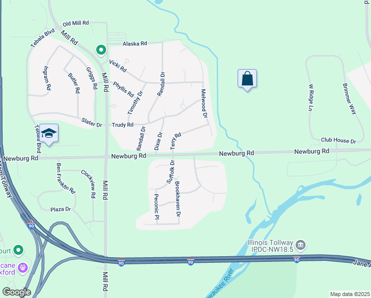 map of restaurants, bars, coffee shops, grocery stores, and more near 8598 Newburg Road in Rockford