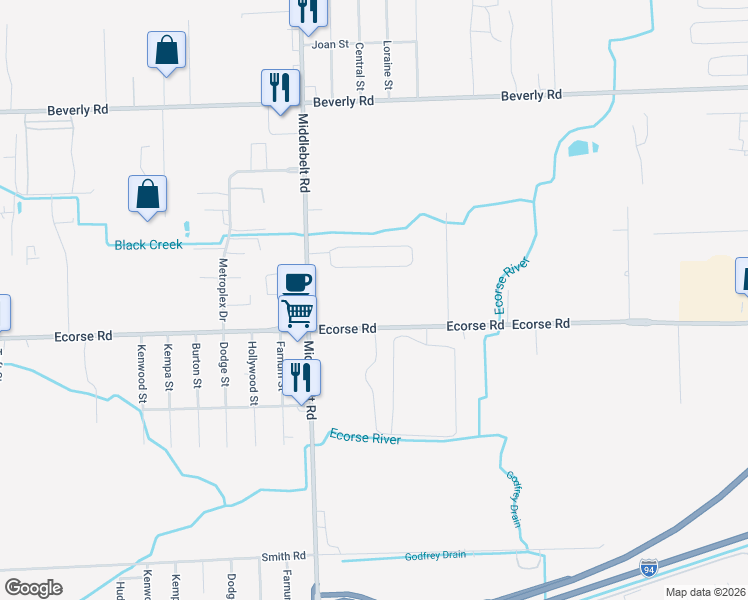 map of restaurants, bars, coffee shops, grocery stores, and more near 29094 Ecorse Road in Romulus