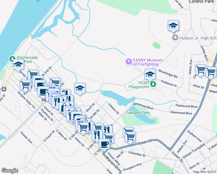 map of restaurants, bars, coffee shops, grocery stores, and more near 62 Harry Howard Avenue in Hudson