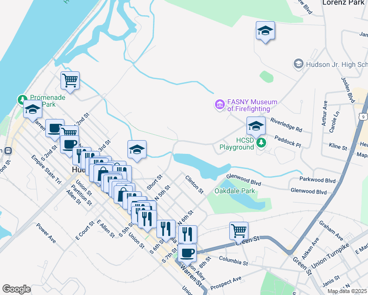 map of restaurants, bars, coffee shops, grocery stores, and more near 62 Harry Howard Avenue in Hudson