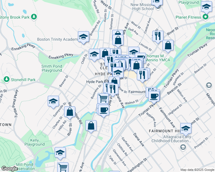 map of restaurants, bars, coffee shops, grocery stores, and more near in Boston