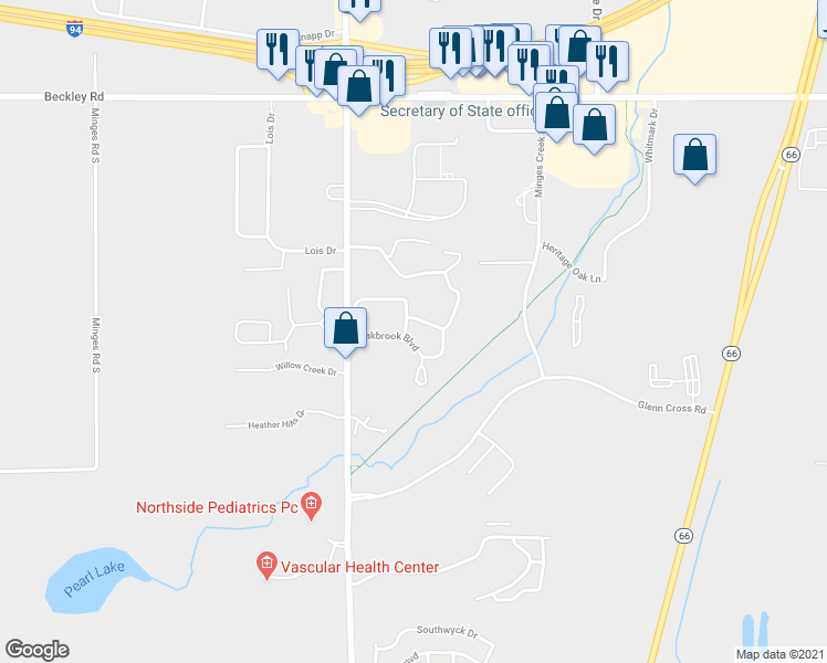 map of restaurants, bars, coffee shops, grocery stores, and more near 10 Rambling Lane in Battle Creek