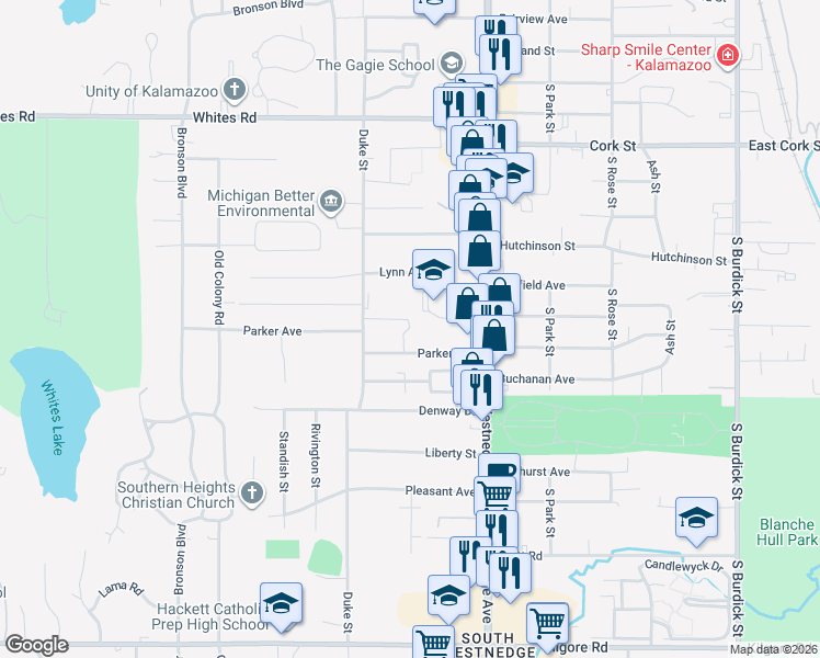 map of restaurants, bars, coffee shops, grocery stores, and more near 709 Lynn Avenue in Kalamazoo