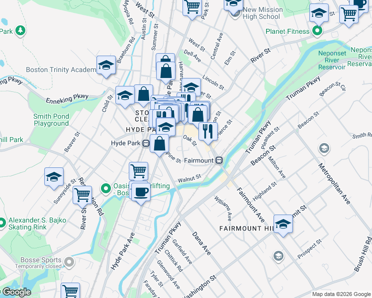 map of restaurants, bars, coffee shops, grocery stores, and more near 25 Maple Street in Boston