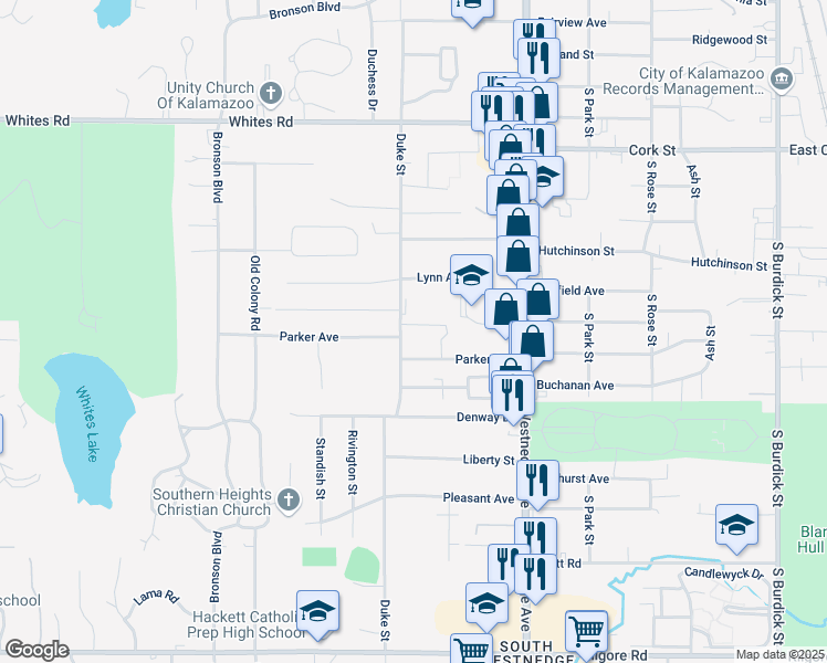 map of restaurants, bars, coffee shops, grocery stores, and more near 823 Clover Street in Kalamazoo
