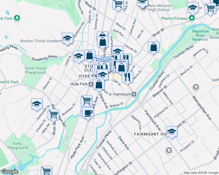 map of restaurants, bars, coffee shops, grocery stores, and more near 43 Maple St in Boston
