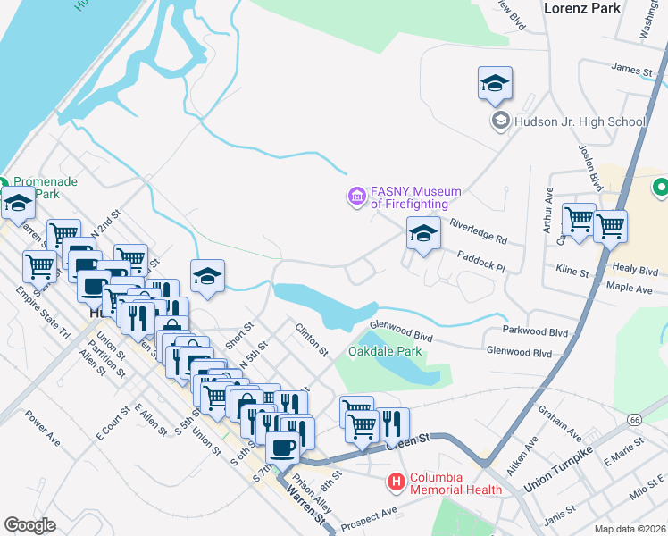 map of restaurants, bars, coffee shops, grocery stores, and more near 102 Harry Howard Avenue in Hudson