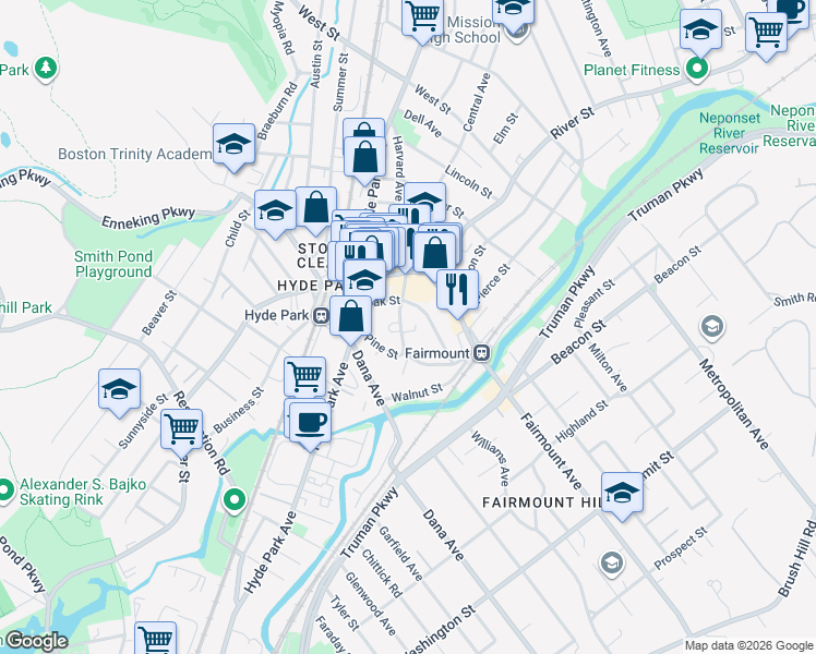 map of restaurants, bars, coffee shops, grocery stores, and more near 25 Maple Street in Boston