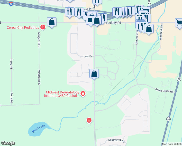 map of restaurants, bars, coffee shops, grocery stores, and more near 3284 Capital Avenue Southwest in Battle Creek