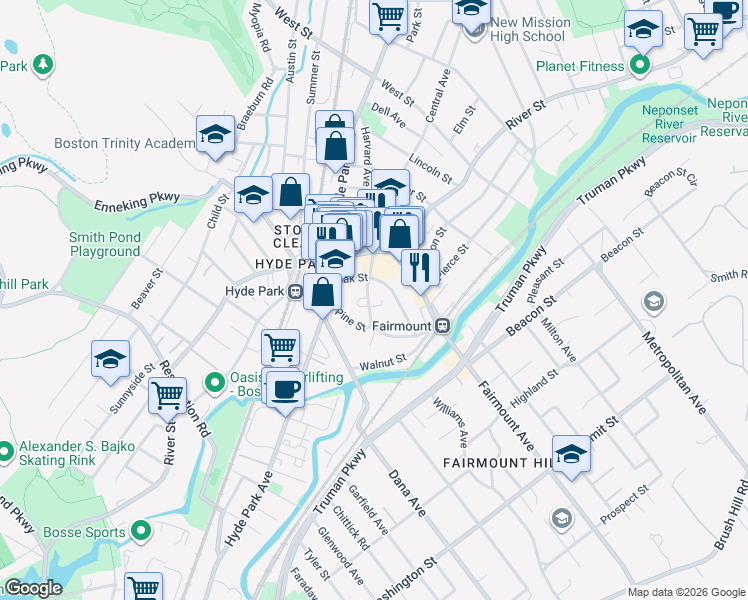 map of restaurants, bars, coffee shops, grocery stores, and more near 25 Maple Street in Boston