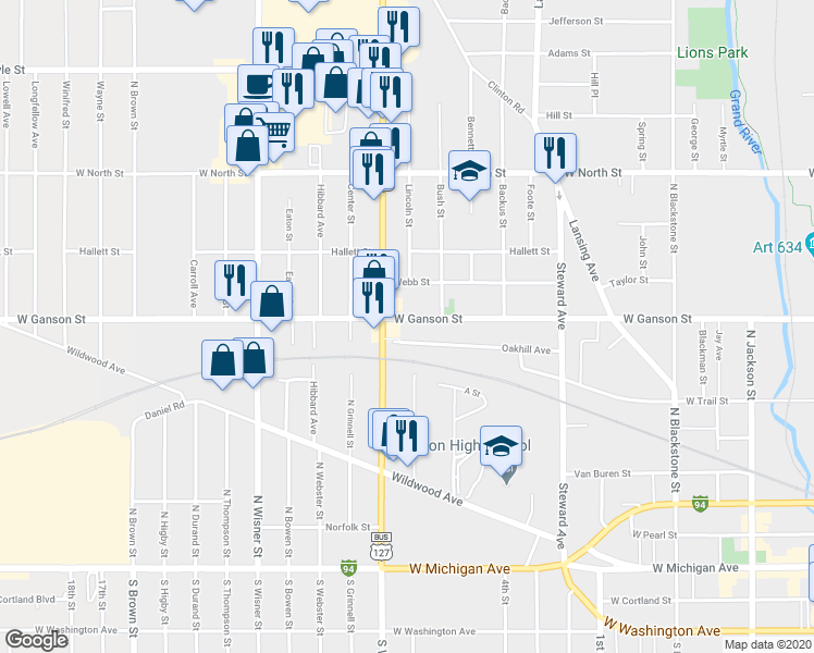 map of restaurants, bars, coffee shops, grocery stores, and more near 605 North West Avenue in Jackson