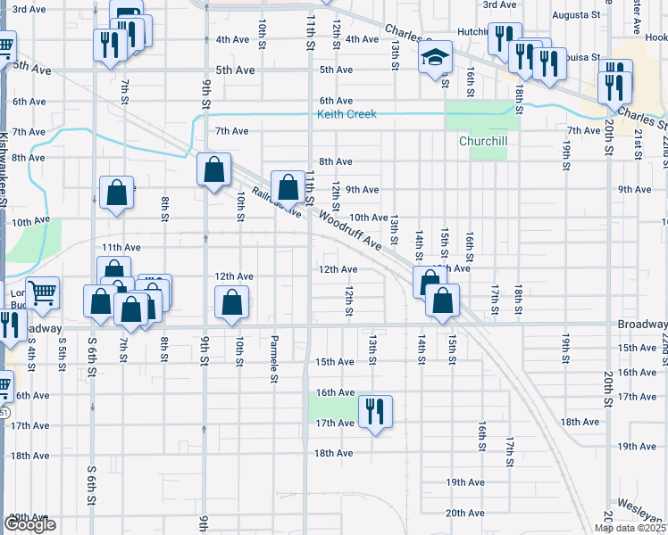 map of restaurants, bars, coffee shops, grocery stores, and more near 1220 11th Street in Rockford