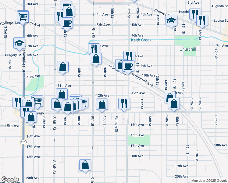 map of restaurants, bars, coffee shops, grocery stores, and more near 1417 11th Avenue in Rockford