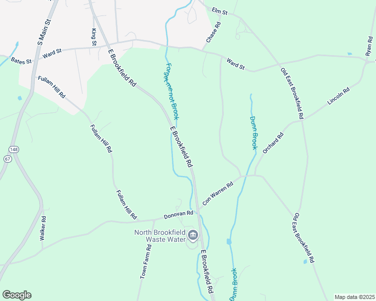 map of restaurants, bars, coffee shops, grocery stores, and more near 28 East Brookfield Road in North Brookfield