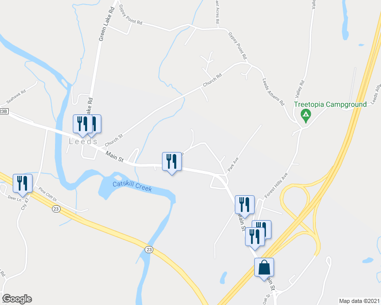 map of restaurants, bars, coffee shops, grocery stores, and more near 109 Park Lane in Leeds