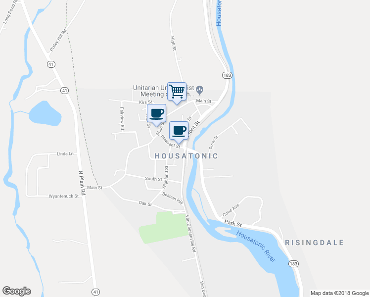 map of restaurants, bars, coffee shops, grocery stores, and more near Park Street & Front Street in Great Barrington