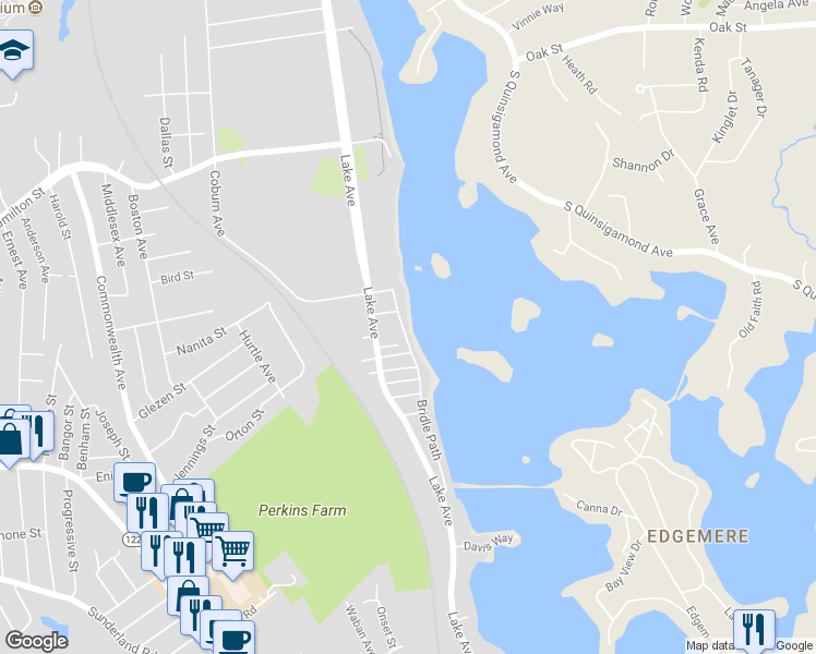 map of restaurants, bars, coffee shops, grocery stores, and more near 317 Bridle Path in Worcester