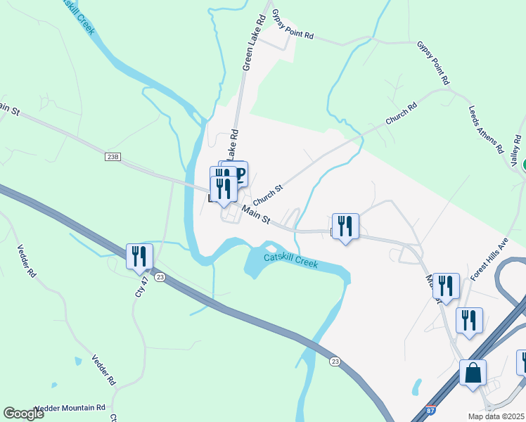 map of restaurants, bars, coffee shops, grocery stores, and more near 19 Church Street in Catskill
