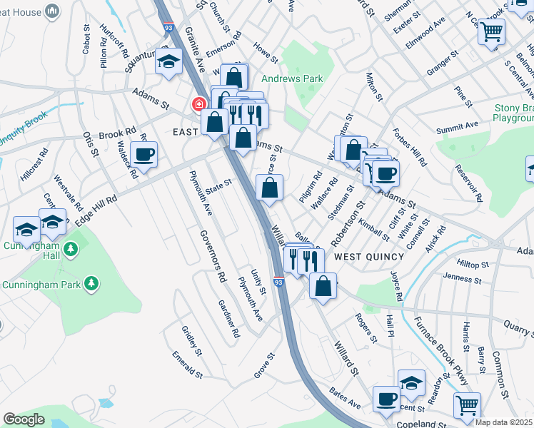 map of restaurants, bars, coffee shops, grocery stores, and more near 504 Granite Ave in Milton