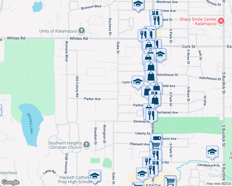 map of restaurants, bars, coffee shops, grocery stores, and more near 823 Clover Street in Kalamazoo