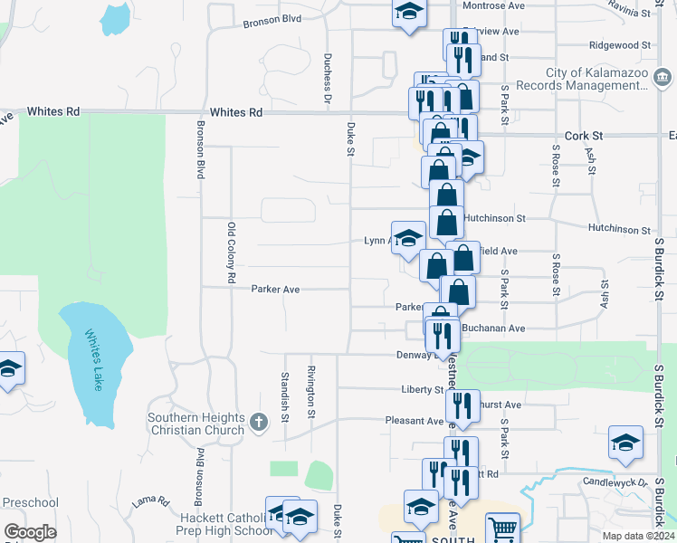 map of restaurants, bars, coffee shops, grocery stores, and more near 815 Clover Street in Kalamazoo