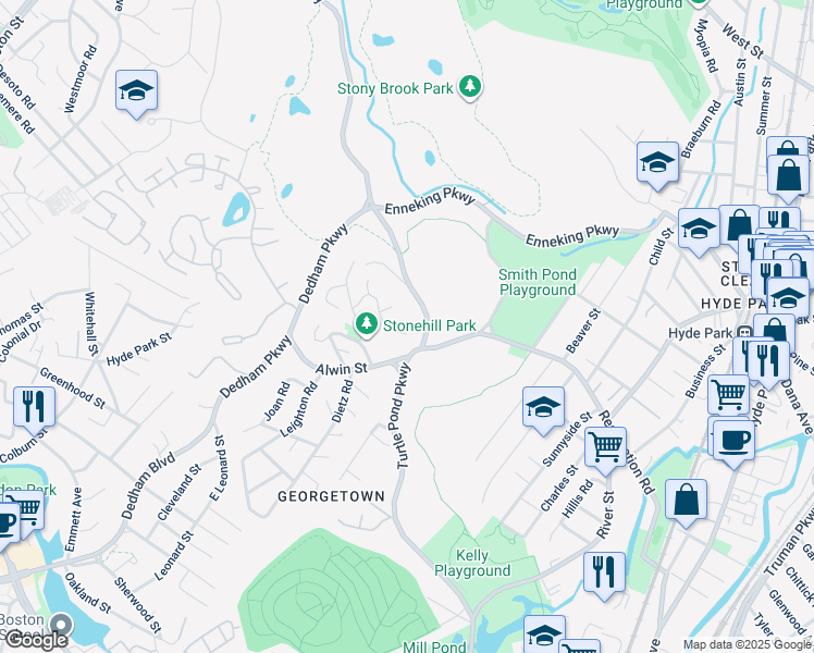 map of restaurants, bars, coffee shops, grocery stores, and more near 29 Kovey Road in Boston