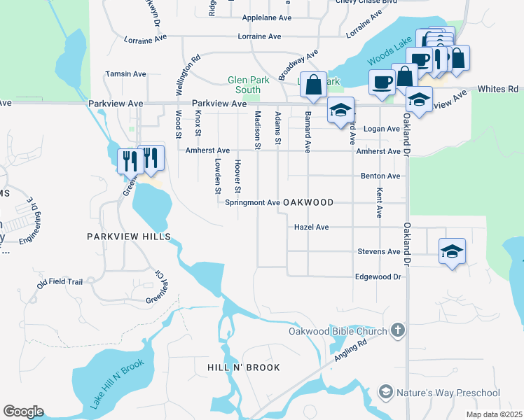 map of restaurants, bars, coffee shops, grocery stores, and more near 3715 Madison Street in Kalamazoo