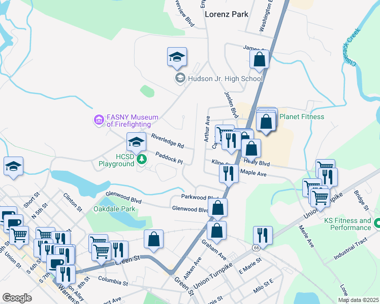 map of restaurants, bars, coffee shops, grocery stores, and more near 5 Joslen Place in Hudson