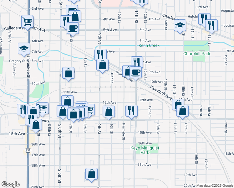 map of restaurants, bars, coffee shops, grocery stores, and more near 1417 11th Avenue in Rockford