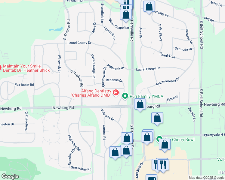 map of restaurants, bars, coffee shops, grocery stores, and more near 1421 Brandywine Drive in Rockford