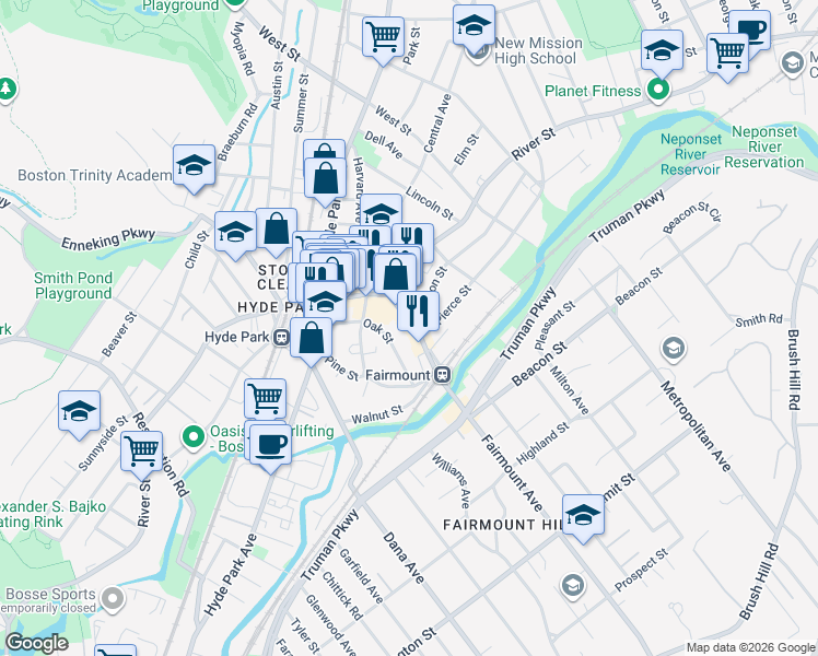 map of restaurants, bars, coffee shops, grocery stores, and more near 53 Fairmount Avenue in Boston