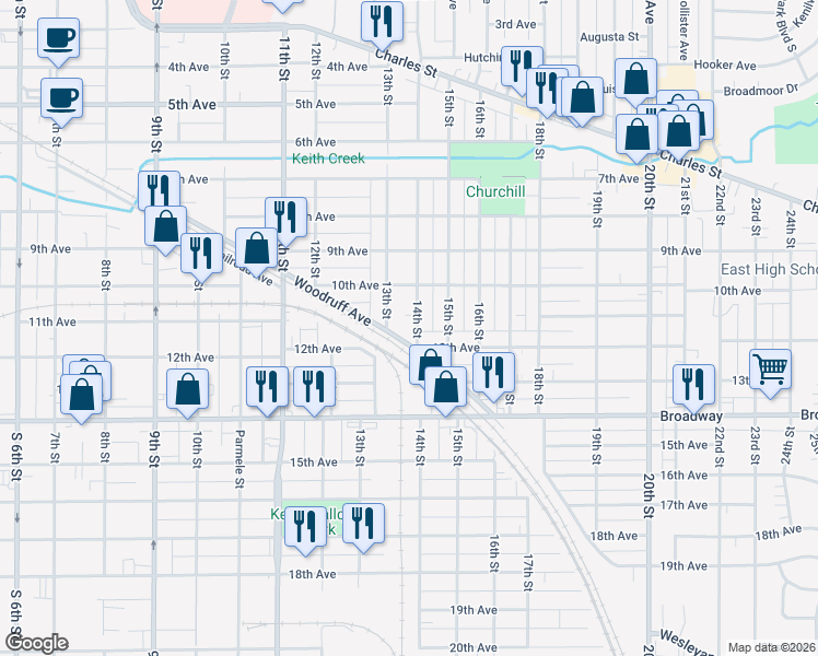map of restaurants, bars, coffee shops, grocery stores, and more near 1207 14th Street in Rockford