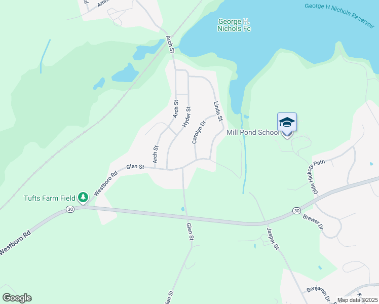 map of restaurants, bars, coffee shops, grocery stores, and more near 4 Carolyn Drive in Westborough