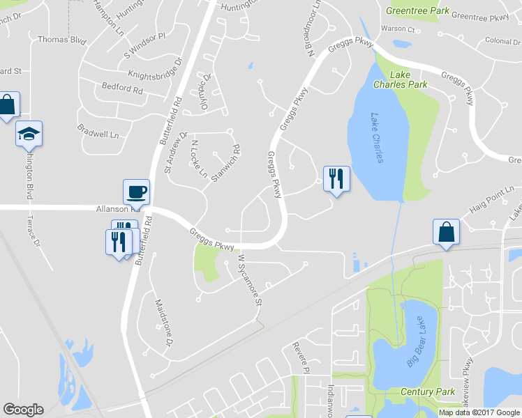 map of restaurants, bars, coffee shops, grocery stores, and more near 248 Camargo Court in Vernon Hills