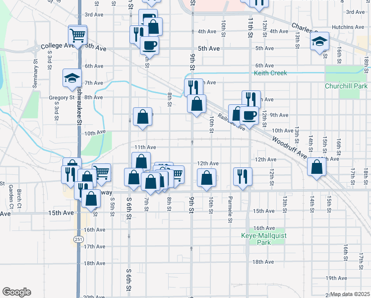 map of restaurants, bars, coffee shops, grocery stores, and more near 1231 11th Avenue in Rockford